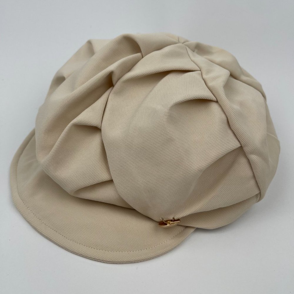 Sophisticated Beige Cap with Oversized Bow Accent
